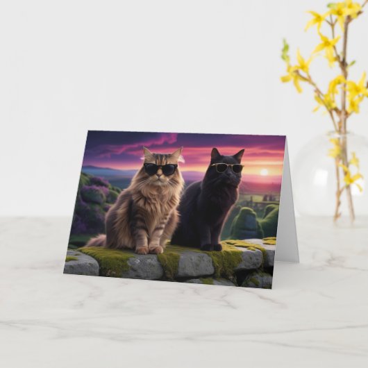 猫カッコいい カード (黄色い花)