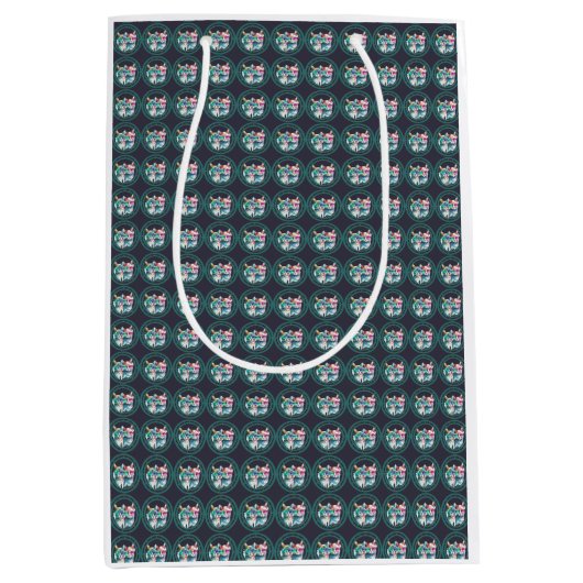 猫カップルのバレンタインデーおもしろい ミディアムペーパーバッグ (正面)