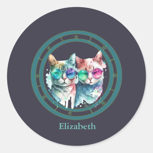 猫カップルのバレンタインデーおもしろい ラウンドシール (正面)