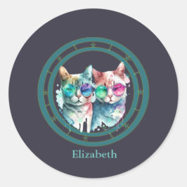 猫カップルのバレンタインデーおもしろい ラウンドシール