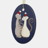 猫カップル ブルー セラミックオーナメント (左)