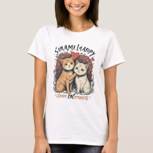 猫カップルTシャツかわいいロマンチックな子猫ラブティー Tシャツ