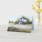 猫カビクトリアンントリーカ素朴ードの古い家 カード (黄色い花)