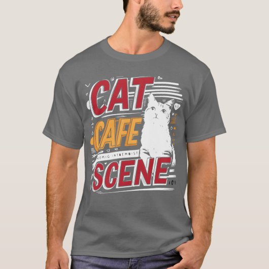 猫カフェの風景の友達 Tシャツ (正面)