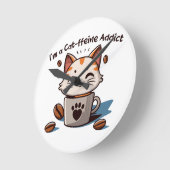 猫カフェイン中毒です ラウンド壁時計 (傾斜)