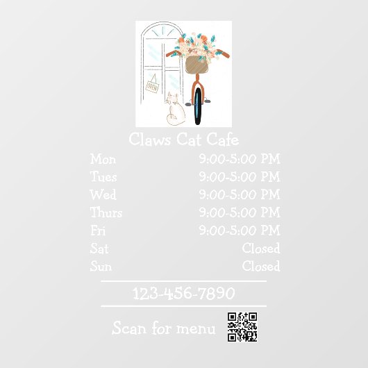 猫カフェ喫茶店オープン時間 ウィンドウサイン (シート)