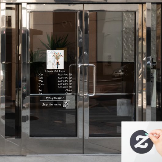猫カフェ喫茶店オープン時間 ウィンドウサイン (オフィスドア)