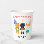 猫カラフルおもしろい幸せ3歳の誕生日紙カップ 紙コップ (裏面)