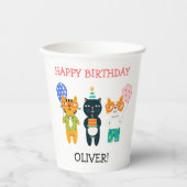 猫カラフルおもしろい幸せ3歳の誕生日紙カップ 紙コップ (正面)