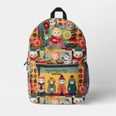 猫カラフルおもしろい掛けパッチワークレトロ プリントバックパック (正面)