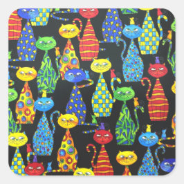 猫カラフルとネズミ スクエアシール