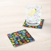 猫カラフルとネズミ スクエアペーパーコースター (インサイチュ)