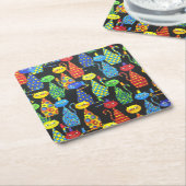 猫カラフルとネズミ スクエアペーパーコースター (アングル)