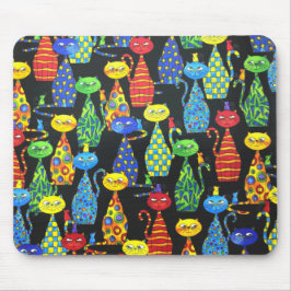 猫カラフルとネズミ マウスパッド