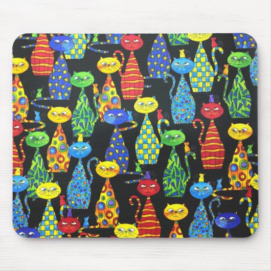 猫カラフルとネズミ マウスパッド (正面)