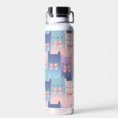 猫カラフルとピンクの弓、水色パーソナライズされた ウォーターボトル (背面)