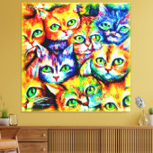 猫カラフルと子猫の柄買今 キャンバスプリント (インサイチュ (リビング))