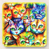 猫カラフルと子猫の柄買今 コースター (正面)