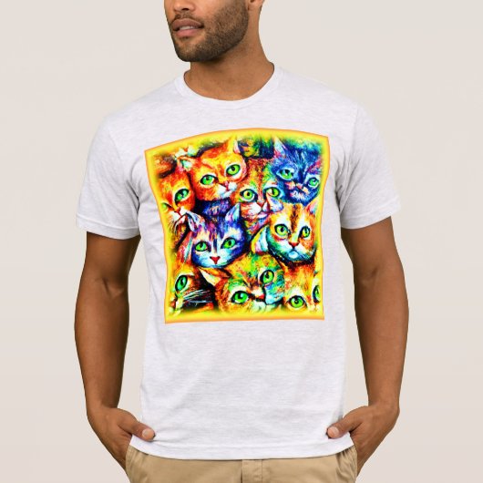 猫カラフルと子猫の柄買今 Tシャツ (正面)