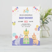 猫カラフルと犬のペットの赤ちゃん 招待状 (スタンド正面)