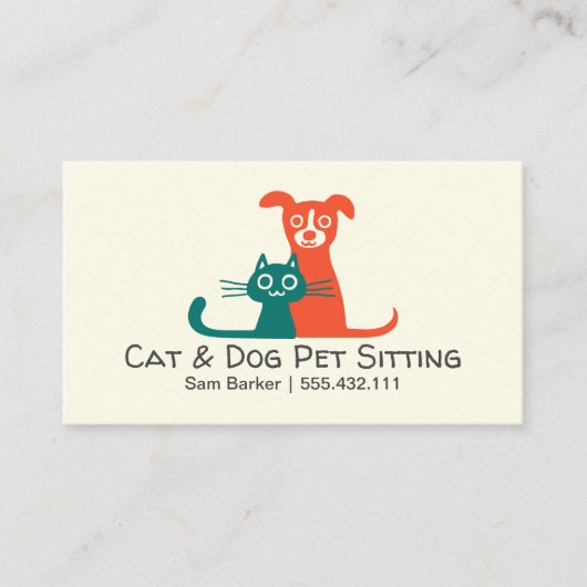 猫カラフルと犬のペット座り |ペット・ケア 名刺 (正面)