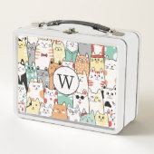 猫カラフルと猫と猫のモノグラム メタルランチボックス (正面)