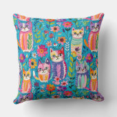 猫カラフルと花がお洒落幸せ クッション (裏面)