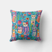 猫カラフルと花がお洒落幸せ クッション (裏面)