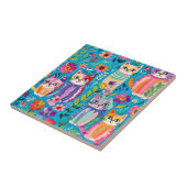 猫カラフルと花がお洒落幸せ タイル (側面)