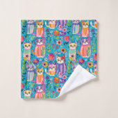 猫カラフルと花がお洒落幸せ バスタオルセット (ウォッシュタオル)