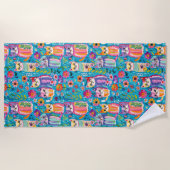 猫カラフルと花がお洒落幸せ ビーチタオル (正面)