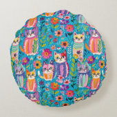 猫カラフルと花がお洒落幸せ ラウンドクッション (裏面)