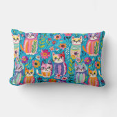 猫カラフルと花がお洒落幸せ ランバークッション (正面)