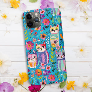 猫カラフルと花がお洒落幸せ iPhone 11 PROケース