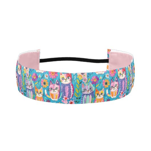 猫カラフルと花のお洒落誕生日 アスレチックヘッドバンド (正面)