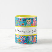 猫カラフルと花のお洒落誕生日 マグカップ (中央)