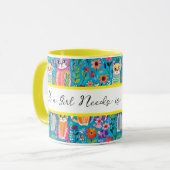 猫カラフルと花のお洒落誕生日 マグカップ (正面左)