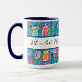 猫カラフルと花のお洒落誕生日 マグカップ (左)