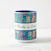 猫カラフルと花のお洒落誕生日 マグカップ (中央)