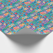 猫カラフルと花のお洒落誕生日 ラッピングペーパー (角)