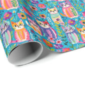 猫カラフルと花のお洒落誕生日 ラッピングペーパー (ロールコーナー)