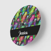 猫カラフルのグラデーション ラウンド壁時計 (傾斜)