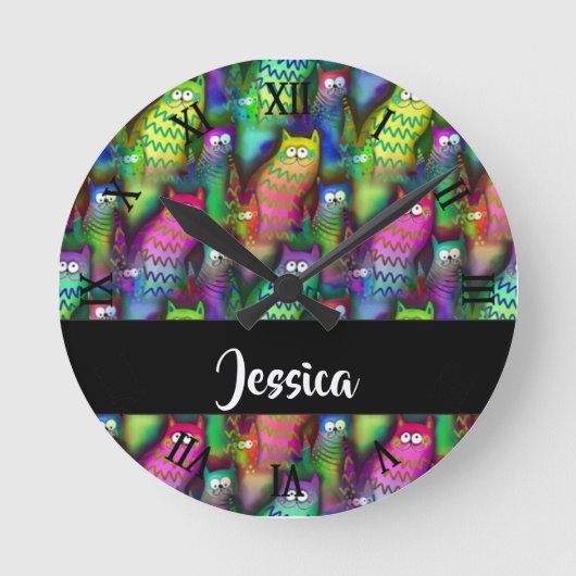 猫カラフルのグラデーション ラウンド壁時計 (正面)