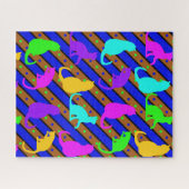 猫カラフルのストライプ水玉模様 ジグソーパズル (横)