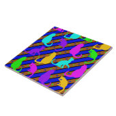 猫カラフルのストライプ水玉模様 タイル (側面)