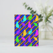 猫カラフルのストライプ水玉模様 ポストカード (スタンド正面)