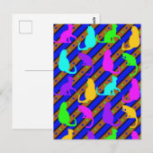 猫カラフルのストライプ水玉模様 ポストカード (正面/裏面)