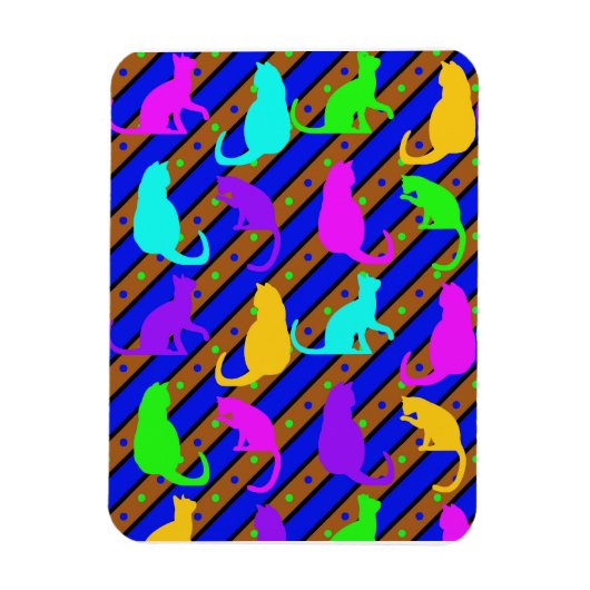 猫カラフルのストライプ水玉模様 マグネット (縦)