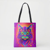 猫カラフルの頭部のアートワーク トートバッグ (正面)