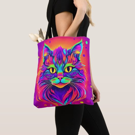 猫カラフルの頭部のアートワーク トートバッグ (クローズアップ)